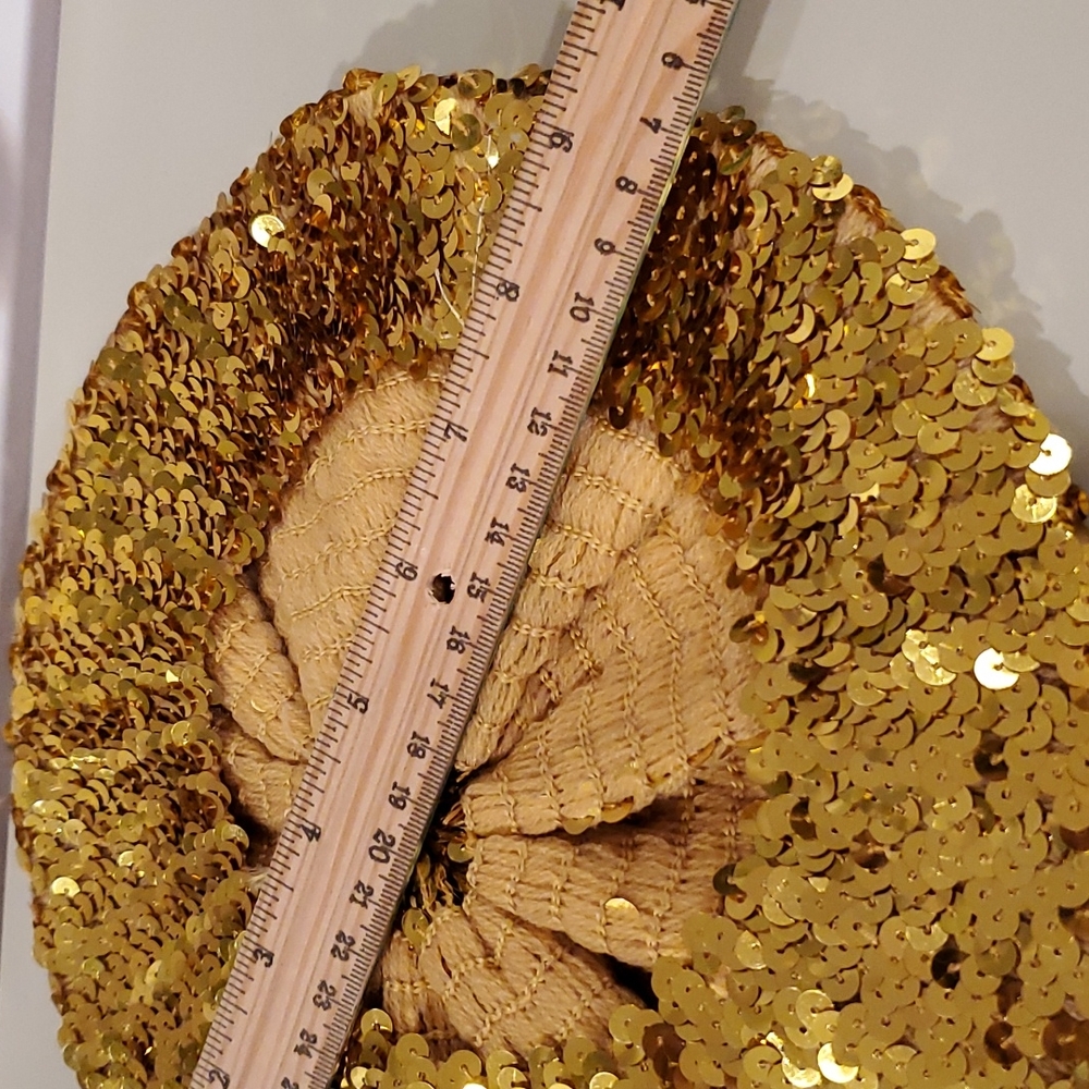 Gold sequin tam beret elastic stretchy fit OSFM NWOT sparkle shimmer party - Picture 4 of 5